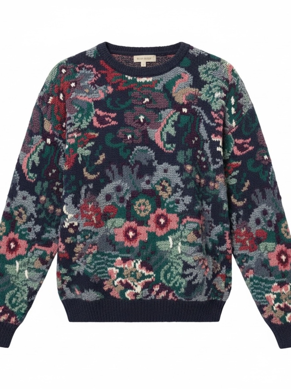 Vintage Crewneck Floral Hand Knit Sweater 80s 90s Cotton Ireland